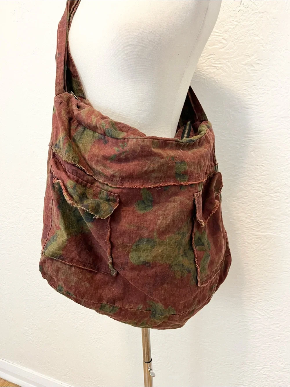 Large Hobo Bag Boho Bohemian Brown Green Floral Farmhouse Peasant
